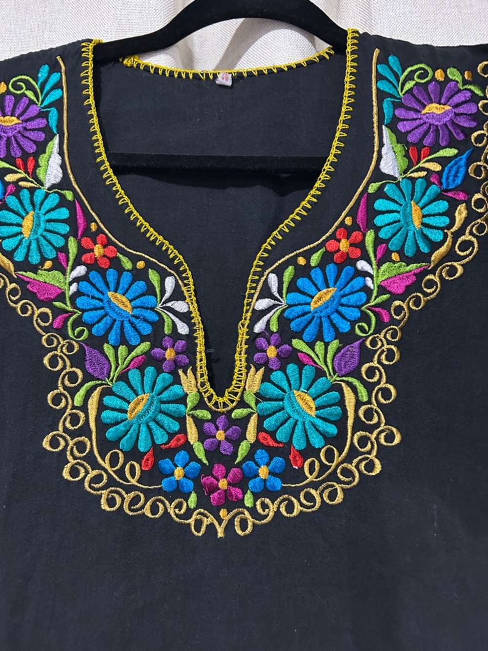 MEXICANA Black Dress with Multicolor Floral Embroidery - Picture 4 of 5